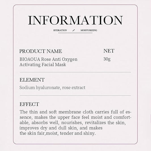 BIOAQUA Facial Mask Firming Deeply Nourish Moisturizing 98% Natural Extract Hydrating Face Mask 5PCS Set (Rose Extract (Anti-Oxygen))