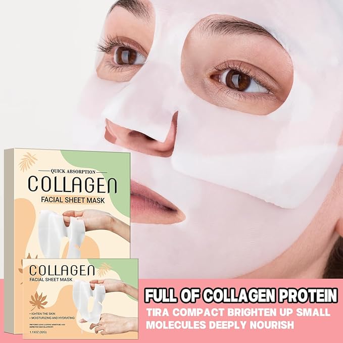 Collagen Face Mask, Face Masks Skincare for Women Men - Travel Essentials, Overnight Face Mask, 32g x 4ea