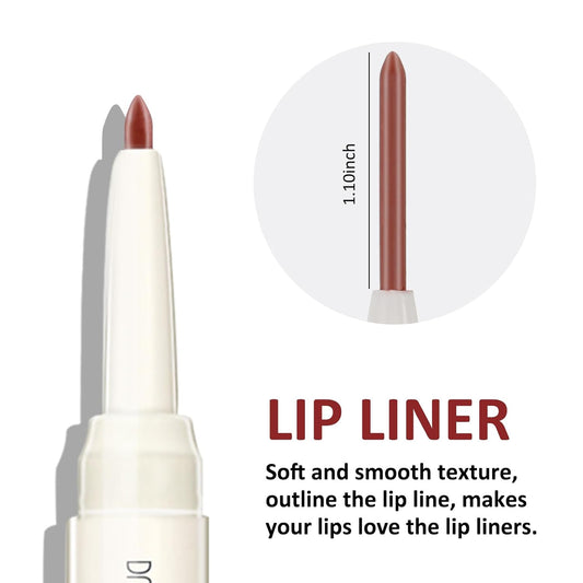 Boobeen Double-ended Lipstick Lip Liner Makeup Velvet Lipgloss Lipstick, Creamy Lip Pencil for Women Matte Long-lasting Matte Satin Finish, Nourishing and Non-fading