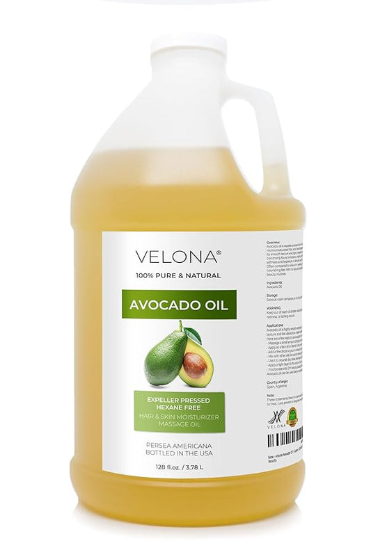 velona Avocado Oil 1 Gallon / 128 Fl Oz | 100% Pure and Natural Carrier Oil | Expeller-Pressed | Hair, Body and Skin Care | Use Today - Enjoy Results