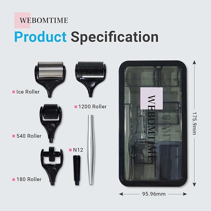 Derma Roller Kit for Hair Beard Face Body Scalp 5-in-1 0.25mm Titanium Microneedle Roller Ice Roller Steel handle