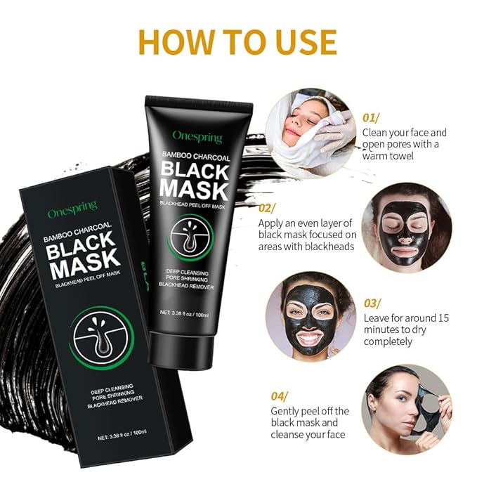 Blackhead Remover Mask, Peel Off Black Mask for Men and Women, Purifying Charcoal Face Mask for Deep Cleansing Blackheads, Dirt, Pores, Excess Oil (3.38 fl. oz)