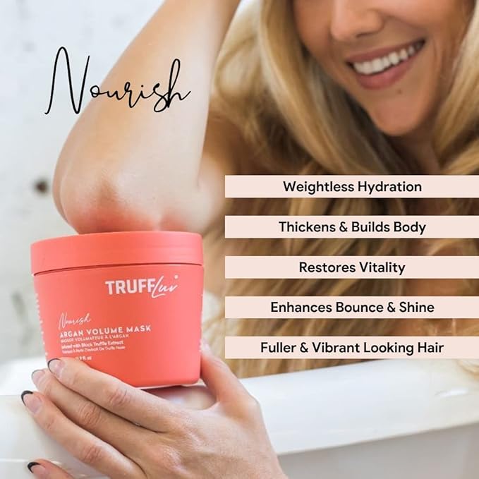 | Nourish Collection Argan Volume Mask, Infused with Black Truffle Extract, Lightweight Thickening & Volumizing Hair Mask, Restores Vitality & Builds Body, Paraben Free, Sulfate Free, 250ML