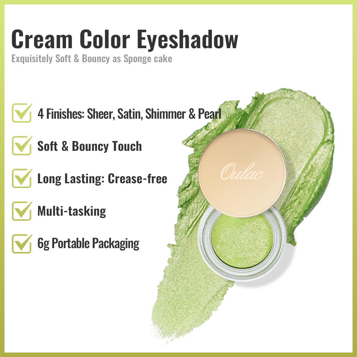Oulac Lime Green Eyeshadow-Green Glitter Eyeshadow Highly Pigmented Waterproof & Long Lasting for Women with Moisturizing Formula. Multi-use for Highlighter. 6g (15)