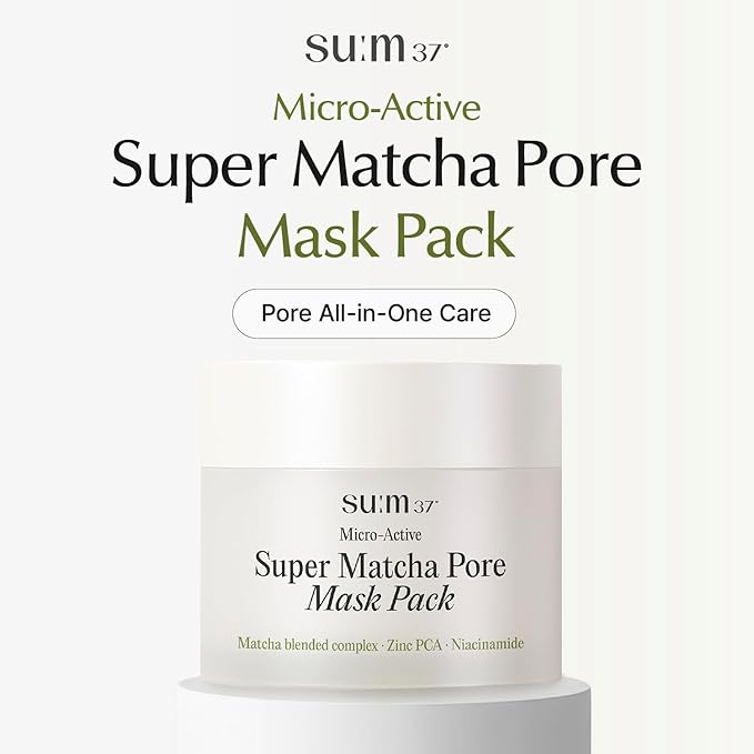 SU:M Micro-Active Super Matcha Pore Mask Pack (3.38fl oz) - Pore refining, oil control, exfoliating mask. with Matcha Blended Complex, Zinc PCA, and Fermented Vitamin B3 for smoother, clearer skin