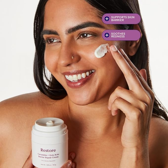 Three Ships Restore Barrier Repair Cream with Ceramides + Gotu Kola - Supports Skin Barrier, Soothes Redness, Lightweight Daily Face Moisturizer (40g)