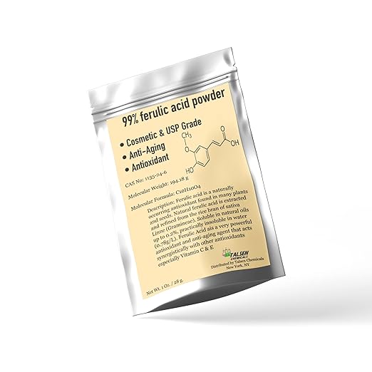 Ferulic Acid Powder Pure 99% Pure Cosmetic Grade Powder Pure Natural, DIY Skincare (1 Oz/ 28 Grams)