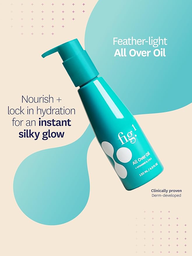 Fig.1 All Over Oil, Anti-Aging and Moisturizing, Lightweight, Multi-Purpose Body Oil, Glowy Finish, with Vitamins A, C & E, 120ml