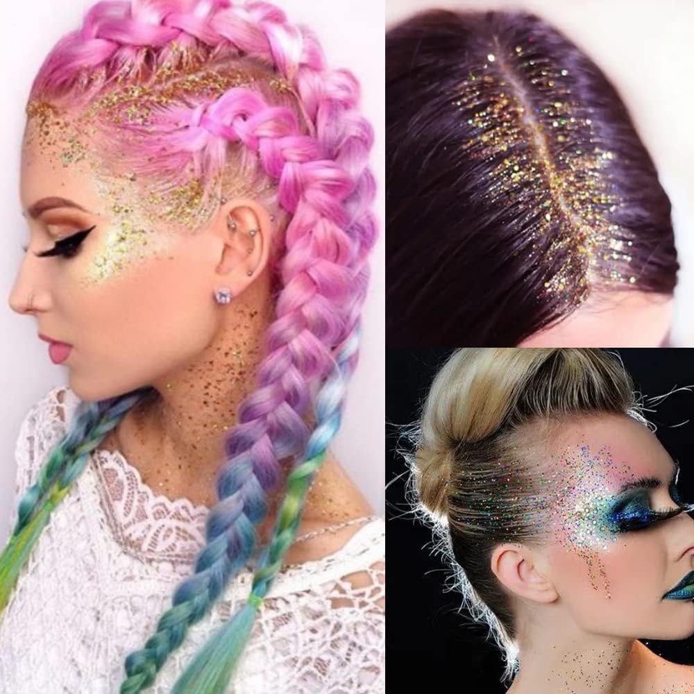 Go Ho Gold Face Body Glitter,Mardi Gras Glitter Makeup Gold Face Paint,Holographic Chunky Sequins Glitters for Eye Lip Hair Nails,Festival Rave Accessories,52g