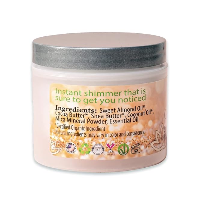 GLIMMER GODDESS Organic Whipped Body Butter - Super Level 3 Bronze Shimmer - Moisturizing & Nourishing Skincare with Natural Ingredients - Deep Glow & Hydration for All Skin Types - 4.0 oz