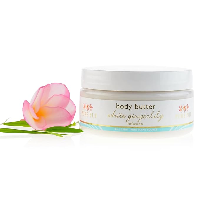 PURE FIJI Body Butter - Moisturizer Body Butter Cream - Face Cream and Body Lotion for Dry Skin with Natural Oils & Vitamin E, Body Butter For Women for Men,White Gingerlily, 8oz