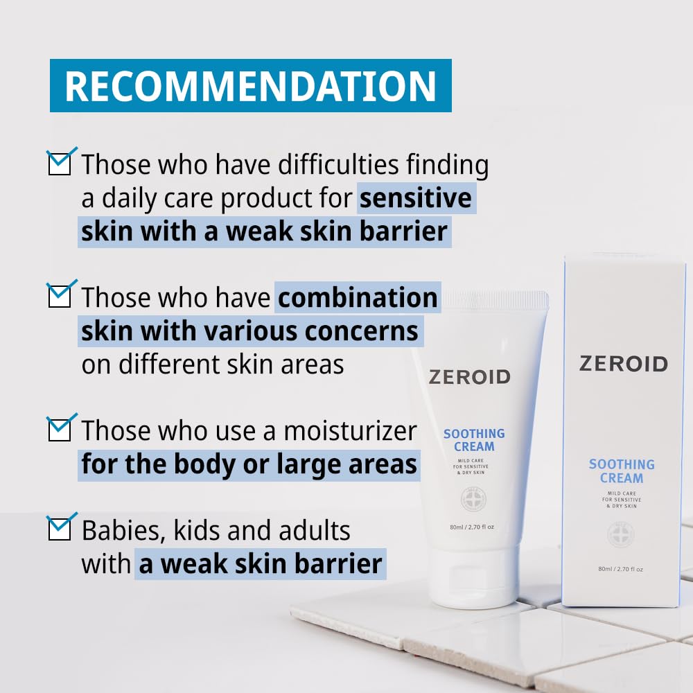 ZEROID | Soothing Cream | Face Moisturizer for Sensitive Skin | Face Cream for Skin Barrier Repair | Face Lotion for Soothing & Calming | Dermocosmetic Face Cream | Korean Skincare | 2.7 fl oz (80ml)