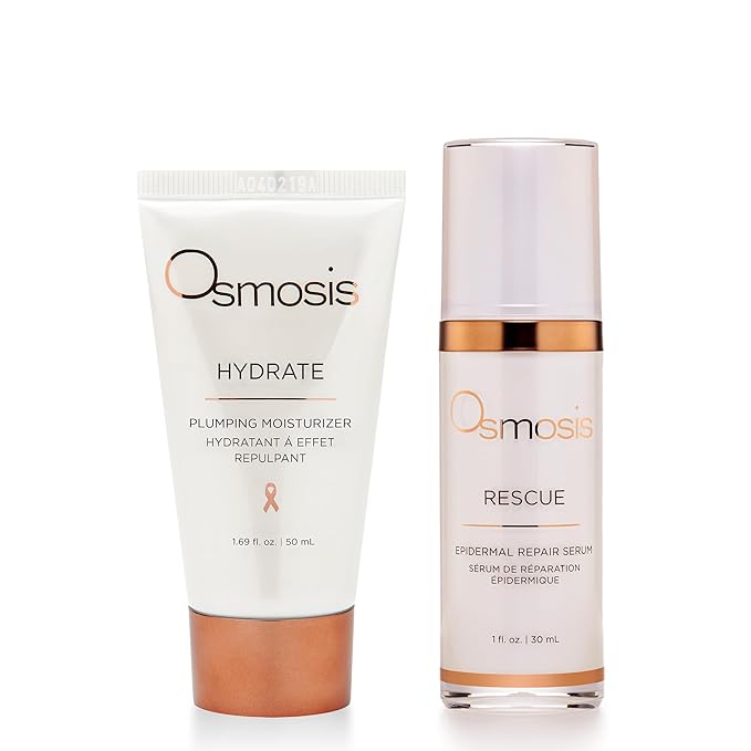 OSMOSIS Facial Moisturizer and Serum Kit, HYDRATE (1.69oz) Plumping Facial Moisturizer with Shea Butter, RESCUE (1oz) Epidermal Repair Facial Serum Calms Skin