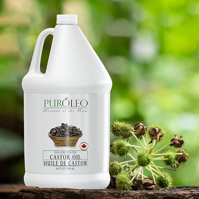 PUROLEO Castor Oil 64 Fl Oz/1900 ML (Packed In Canada) 100% Pure and Natural Hair, Lash, Beard, Eyelashes & Eyebrow Oil Black castor oil for brow lashes, Make eyelash serum, hair serum for dry hair