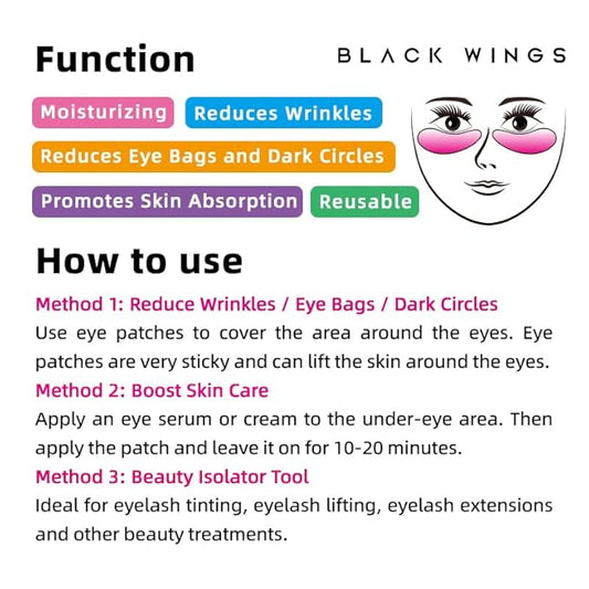 Black Wings 6 Pairs Silicone Eye Patches with Self-Adhesive Design - Cute Bear & Rabbit Inspired Eye Care Patches (strawberry 6 pairs)