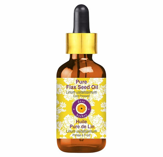dève herbes Pure Flax Seed Oil (Linum usitatissimum) with Glass Dropper Cold Pressed 15ml (0.50 oz)