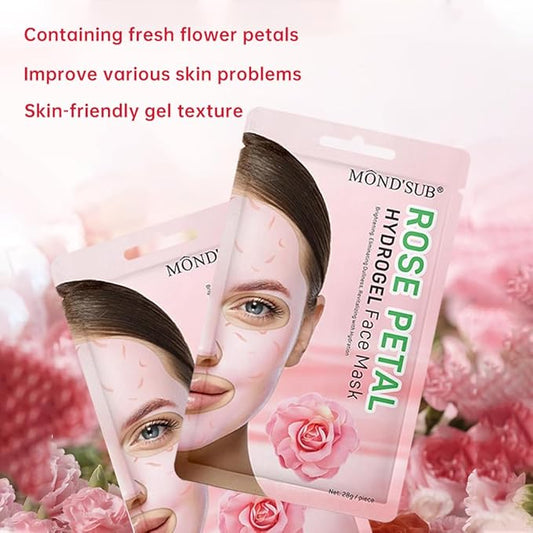 Hydrogel Collagen Sheet Mask with Rose Petal, Instant Brightening Hydrating Face Mask Sheet Mask for Firming, Elasticity Improvement 12-Pack