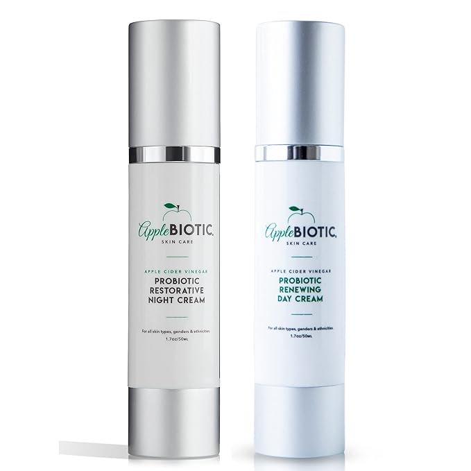 Apple Cider Vinegar Night & Day Cream Duo with Vitamin B3, Green Tea and Chamomile Extracts for Dry, Oily, Sensitive Skin, Skincare for men, women, teens