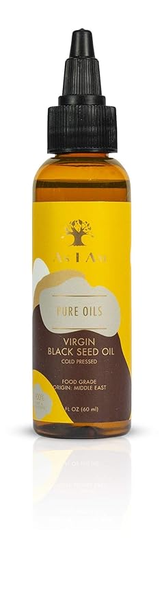 As I Am Pure Oils Virgin Black Seed Oil - 2 ounce - Cold Pressed Anti-Oxidant - 100% Pure Unrefined Nigella Sativa Seed Oil - Rich in Omega-6 and Omega-9 Fatty Acids - Enriched with Phytosterols