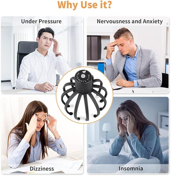 Electric Scalp Massager with 3 Modes, 360 Degree Head Massager, Cordless Portable Head Scratcher for Stress Relax