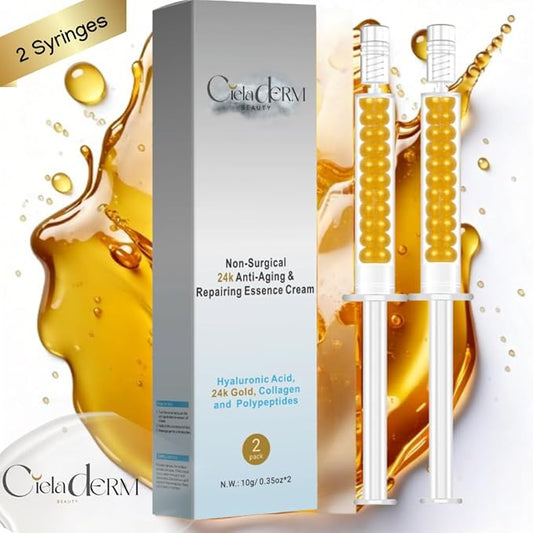 Under Eye 24K Gold Gel |Reduce Fine Lines, Dark Circles, Puffy Eyes, Undereye Bags| Advanced Night Anti Wrinkle Repair Eye Solution Gel-Cream | Facelift Essence Cream | 2 Syringe Pack