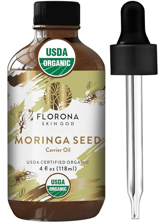 Florona Moringa Oil USDA Organic - 4 fl oz, for Hair, Face & Skin Care