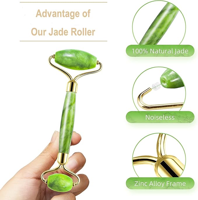AECW (Jade Roller + Ice Roller) 2 in 1 Ice Roller for Face & Eye Puffiness Relief and Jade Roller for Face Eyes Body Neck Facial Massage Tool Roller