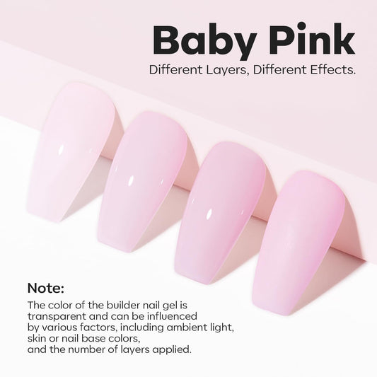 modelones Builder Nail Gel, 8-in-One Baby Pink Builder, Pastel Pink Rubber Base Gel Polish, LED Lamp Cured Color Base Hardener Apex Building Strengthener Extension for DIY Salon Girls Home