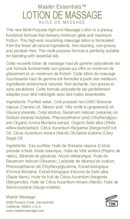 Master Massage Organic Massage Lotion (Pack of 2) - 8 fl oz, Skin-Nourishing Formula for Relaxation, Ideal for Massage Therapy and Home Use