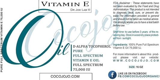 Vitamin E Oil - Pure, Full Spectrum, Undiluted, D Alpha Tocopherol, 75,000 IU - 16 oz - For Skin Hair Nails Body Care Hydrating Rejuvenating - Packaging May Vary