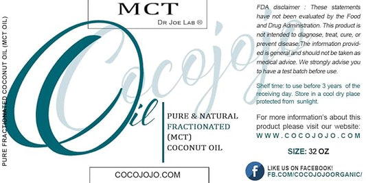 Dr Joe Lab MCT Oil - Pure, Fractionated Coconut Oil, Non GMO, Medium Chain Triglycerides, Vegan, Bulk Carrier Oil - 32 oz - for Skin, Hair, Nails, Body, Facial Hair