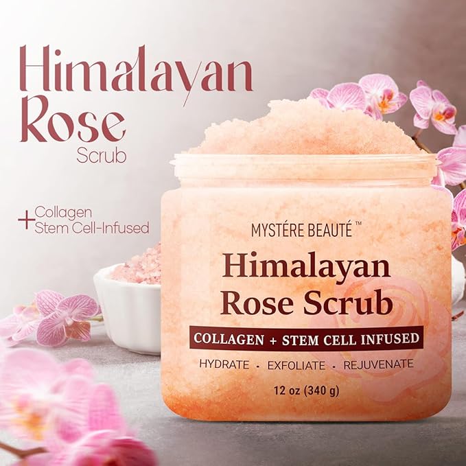 Himalayan Salt Body Scrub 12 oz each Twin Pack - with Collagen and Stem Cells - Exfoliating Salt Scrub for Cellulite - Deep Cleansing for Acne, Scars, Wrinkles - Moisturizes Skin