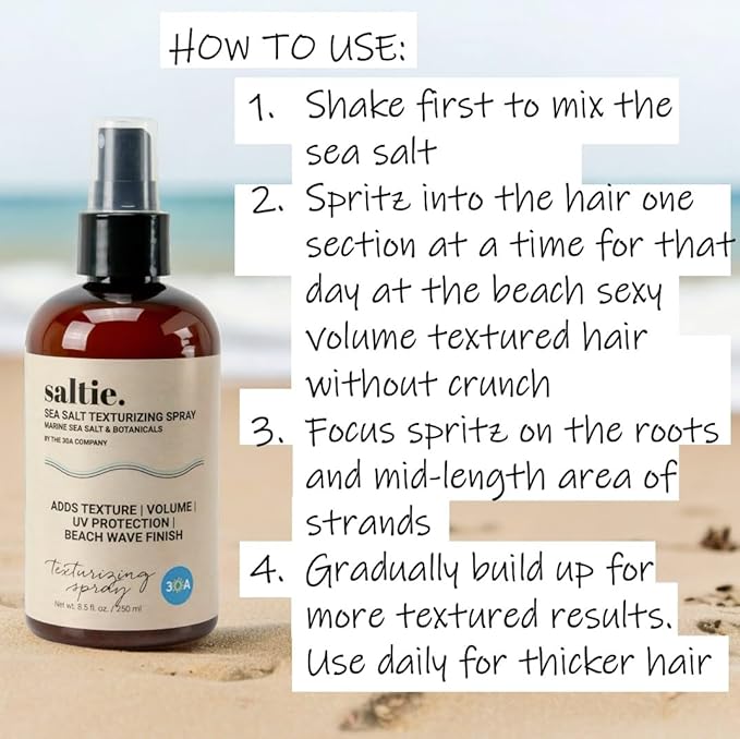 Sea Salt Hair Volumizing Spray Adds Texture, Volume, UV Protection, Beach Wave Finish I For All Hair Types (8.5 fl. oz./250ml)