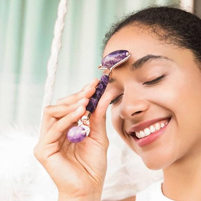ROSELYNBOUTIQUE Gua Sha Facial Tools & Face Roller for Wrinkless Natural Skincare Tool Jade Roller Guasha Tool for Face (Amethyst)