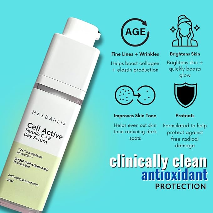 Vitamin C+E Ferulic Acid Serum – Brightening Anti-Aging Face Serum with CoQ10, Niacinamide & Resveratrol – Targets Wrinkles, Hydrates, Evens Tone – Clean, Lightweight, All Skin Types