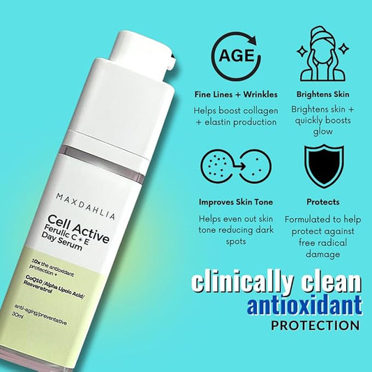 Vitamin C+E Ferulic Acid Serum – Brightening Anti-Aging Face Serum with CoQ10, Niacinamide & Resveratrol – Targets Wrinkles, Hydrates, Evens Tone – Clean, Lightweight, All Skin Types