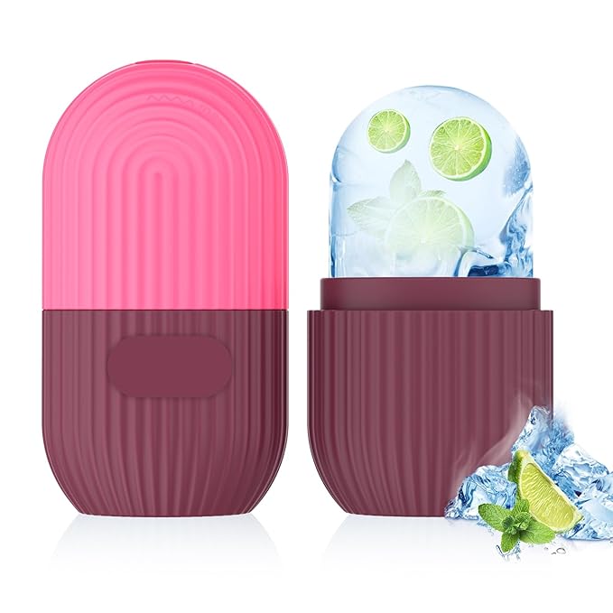 Ice Roller for Face and Eye, Silicone Ice Facial Roller Ice Holder, Face Ice Mold Skin Care, Face Icers Reusable Ice Cube Roller for Shrink Pores Anti Wrinkle Reduce Puffiness, Rose