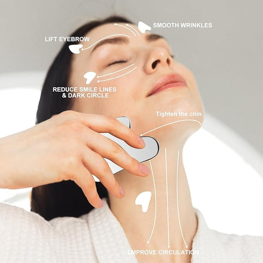 Face Roller and Gua Sha Facial Tool, Face Massage Roller for Wrinkles and Lifting, Guasha Stone Beauty Tools for Women to Reduce Puffiness and Improve Wrinkles of Neck & Eyes (Metallic)