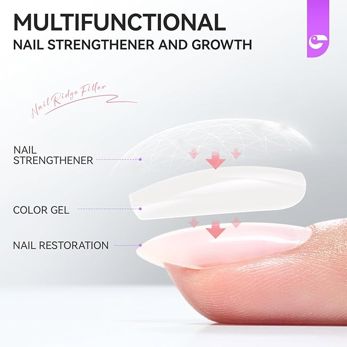 Gelike EC Nail Strengthener for Man: Milky White 15ml 6 in 1 Natural Nail Hardener Extra Strong and Growth - Nail Polish Hardener for Weak and Damaged Nails