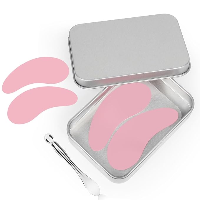 Under Eye Patches, Reusable Under Wrinkle Silicone Mask Pink, Plump Fine Lines & Wrinkles with Metal Eye Cream Applicator, Tin Case