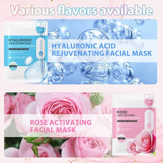 Variety Sheet Face Sheet Mask Skincare,Hydrating Spa Face Mask For Sensitive Skin,Moisturize,Nourish for All Skin Types,Natural Skin Care Spa Face Mask for Women Men Girls,Pack of 10