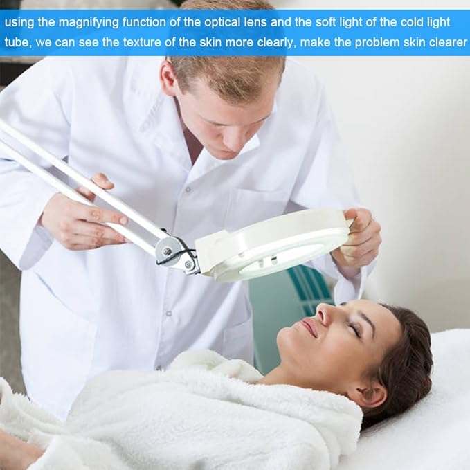 GOTOTOP Facial Steamer with Magnifying Lamp 3In1 Uv Facial Steamer Cold Light Led 5X Magnifier Floor Lamp 800W for Salon Spa Beauty,White