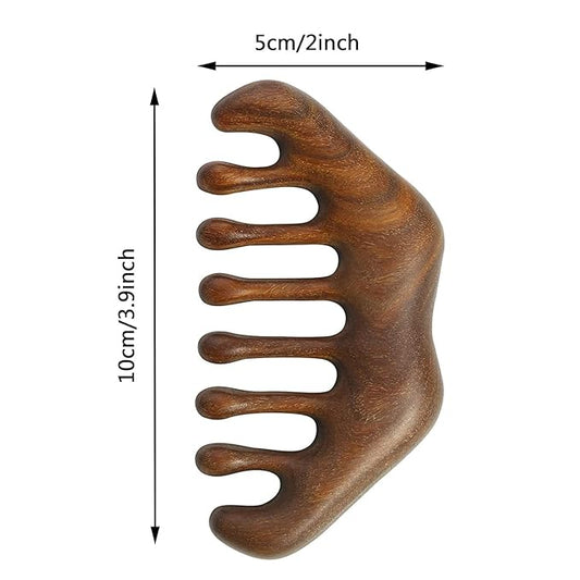 Wooden Handheld Head Massager - Wide Tooth Scalp Massage Comb for Hair Scraping