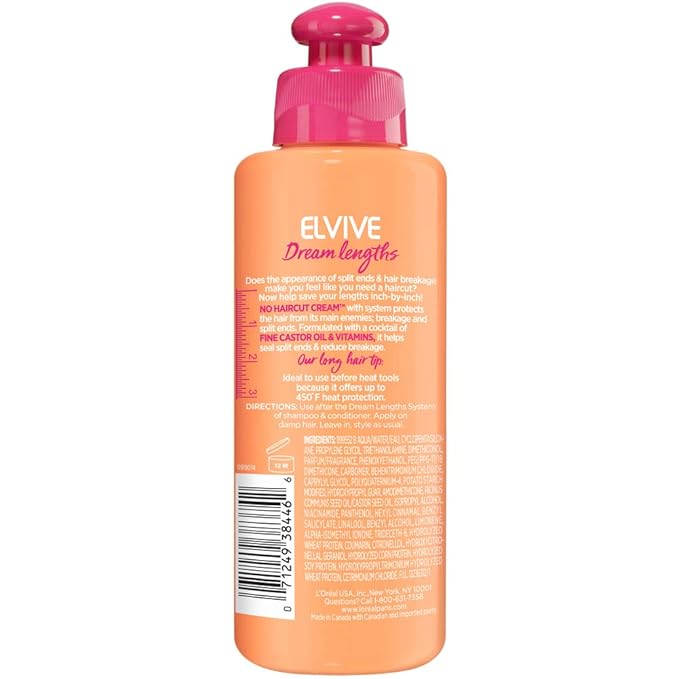 L'Oreal Paris Elvive Dream Lengths Frizz Killer Leave-In Serum With Castor Oil, 3.4 Ounce (Pack of 2)