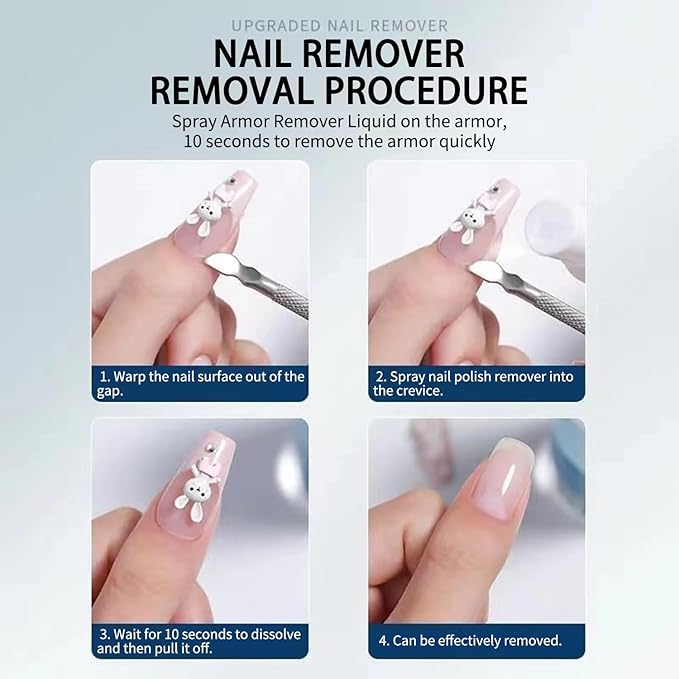 Nail Glue Remover 4oz for Press On Nails,Easily Remove Fake Nail Tips Gel x Nails Spray Remover Solid Nail Glue Remover Kit with Cuticle Pusher,10 PCS Orange Wood Sticks for Nails Nail Salon