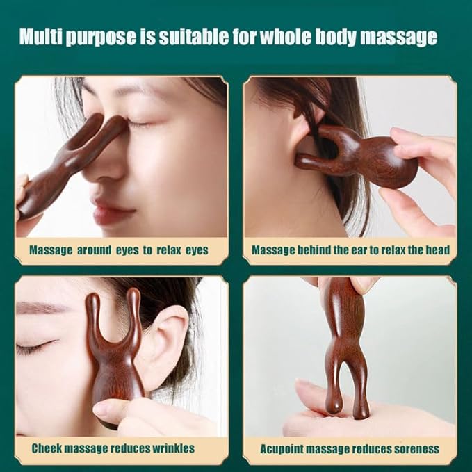 MIUPOO Nose and Eyes Face Massager, Manual Gua Sha Tool, Multifunctional Handheld Meridians Acupoint Massage Tool - Wood, 1 Piece