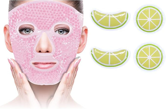 ZNÖCUETÖD Bundle of Gel Beads Ice Face Mask for Headaches, Puffy Eyes, Redness, Migraines and Gel Ice Pack Reusable Cooling Eye Pads and Under Patches