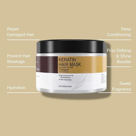 Collagen Hair Mask for Damaged Hair - Deep Repair Conditioning Argan Oil Treatment for Curly or Straight Thin Fine Hair (250ml)