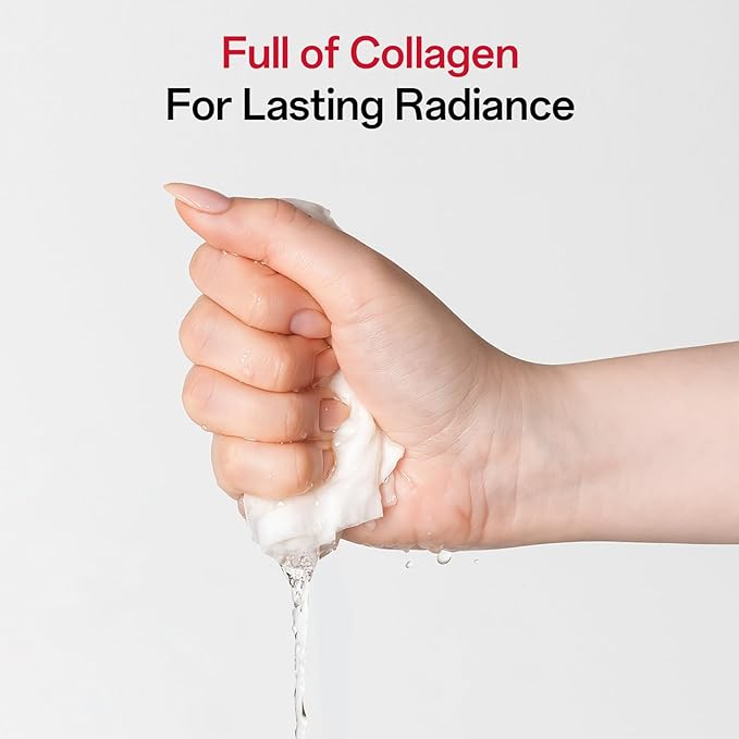 Collagen Face Mask - Hydrating & Moisturizing Sheet Mask with Natural Centella Asiatica for Soothing Skincare, Deeply Nourishing Dry Skin 4-Count