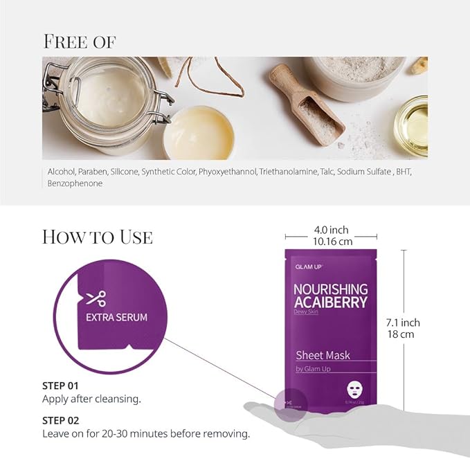 GLAM UP Sheet Mask Nourishing AcaiBerry (10 sheets) - Dewy Skin